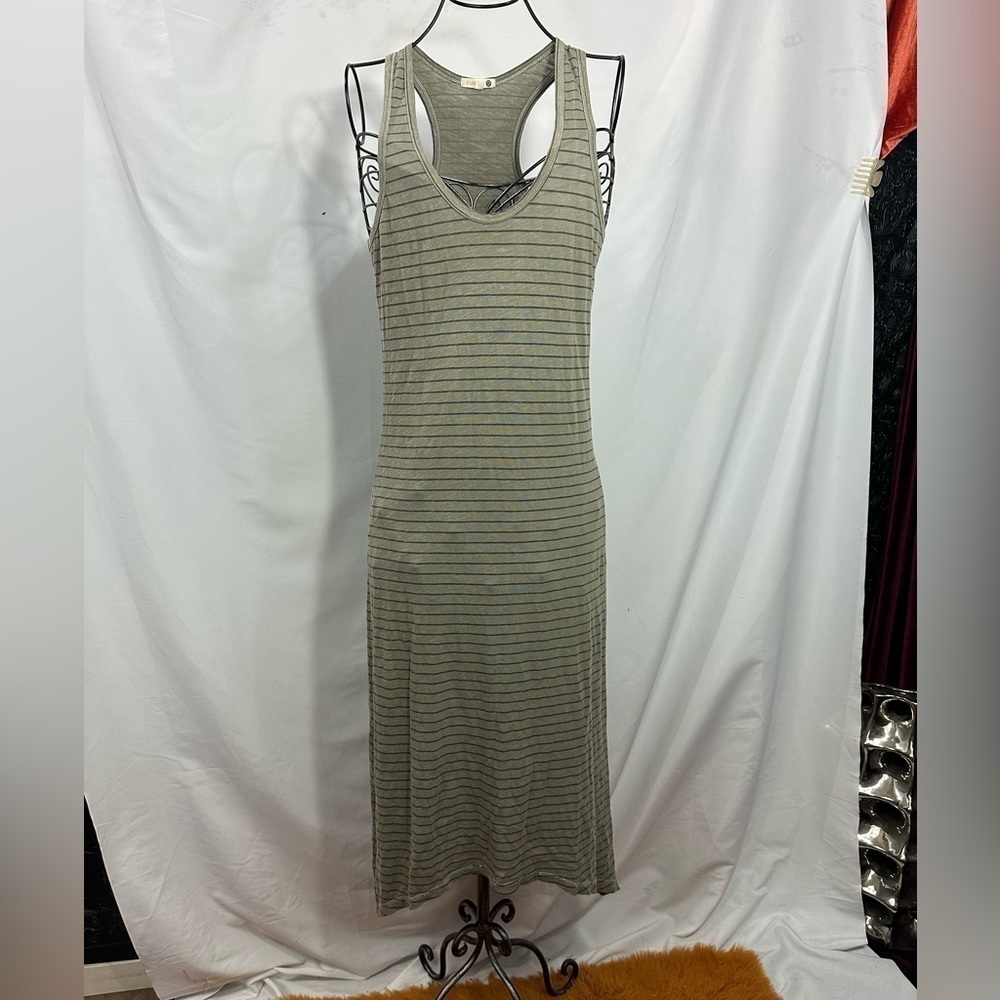 Sundry olive green striped racerback high low maxi dress size S